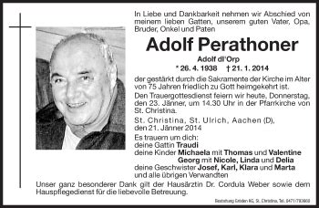 Traueranzeigen Von Adolf Perathoner Trauer Bz