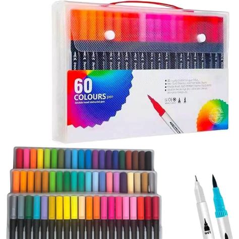 Caneta Ponta Brush - Caneta Brush Pen Ponta Dupla 2 Em 1 Colorida Lettering Caligrafia ...