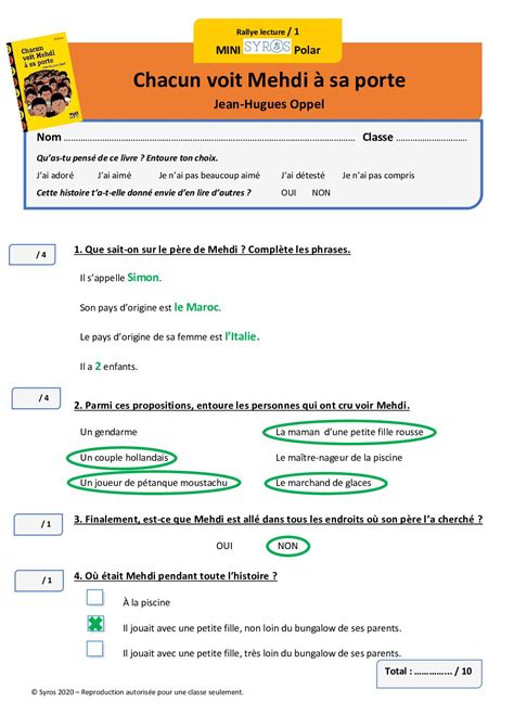 Calaméo Fiches Rallye Lecture Corrigées Chacun Voit Mehdi À Sa Porte