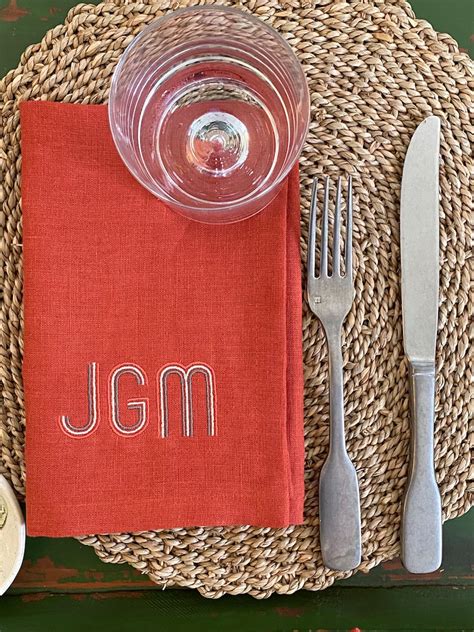 Monogrammed Linen Dinner Napkins Personalized Custom Etsy