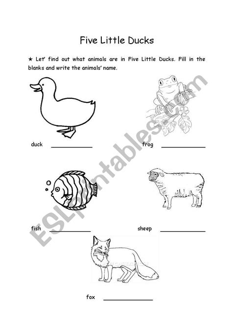 English Worksheets Five Little Ducksanimal