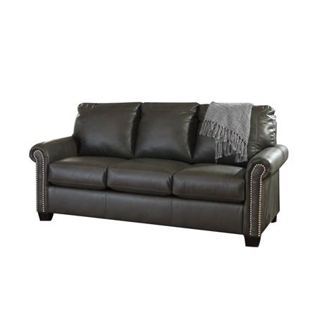 Ashley Lottie Leather Full Sleeper Sofa in Slate - 3800136