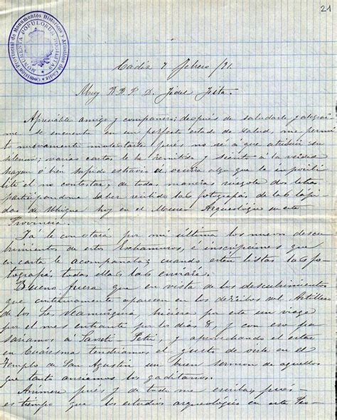 Carta De Francisco De As S Vera A Fidel Fita Solicit Ndole Confirmaci N