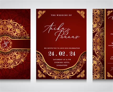 Luxury Indian Wedding Invitation Template With Mandala Pattern Vector