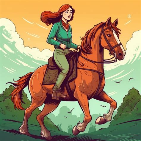 Uma Garota Andando Em Uma Ilustra O De Desenho Animado De Cavalo