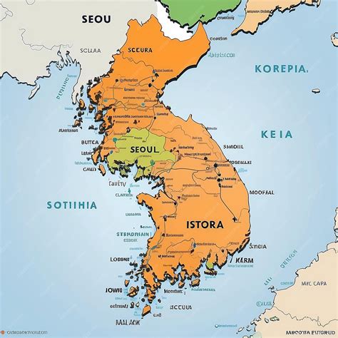 premium photo south korea map  borders cities capital seoul