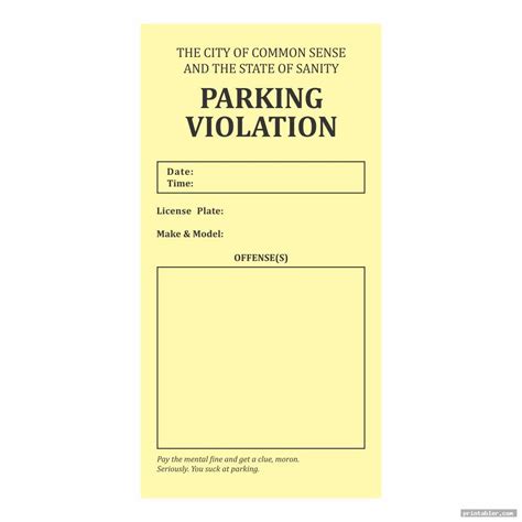 Parking Violation Ticket Template Printable - Gridgit.com