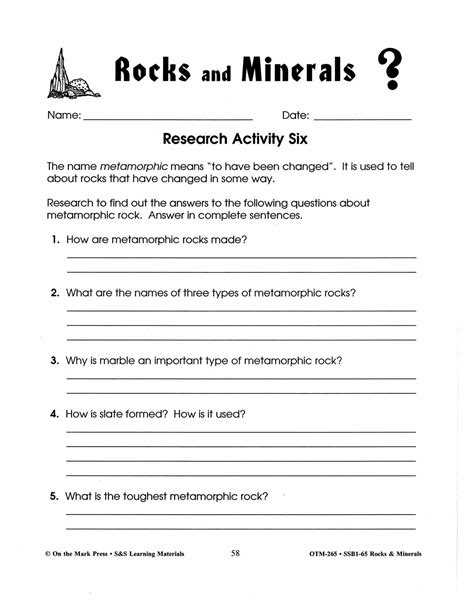 Researching Rocks And Minerals 14 Activities Grades 4 6 Worksheets