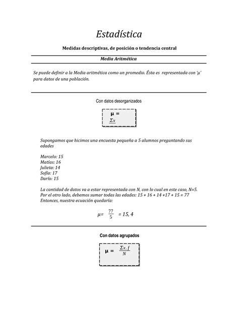 Estadística cálculo de medidas descriptivas Estadística Medidas