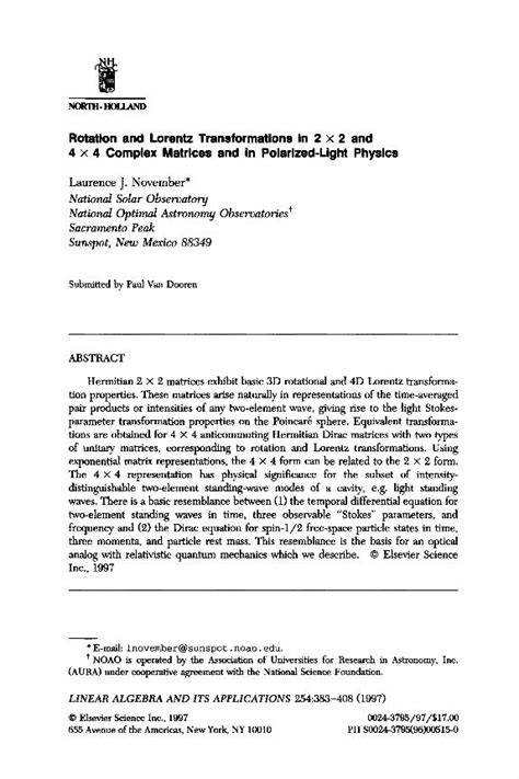 PDF Rotation And Lorentz Transformations In 2 X 2 And 4 X 4