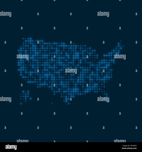 USA Dotted Glowing Map Shape Of The Country With Blue Bright Bulbs