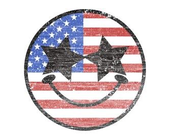 Retro Star Lightning American Flag Smiley Face Png American Smiley