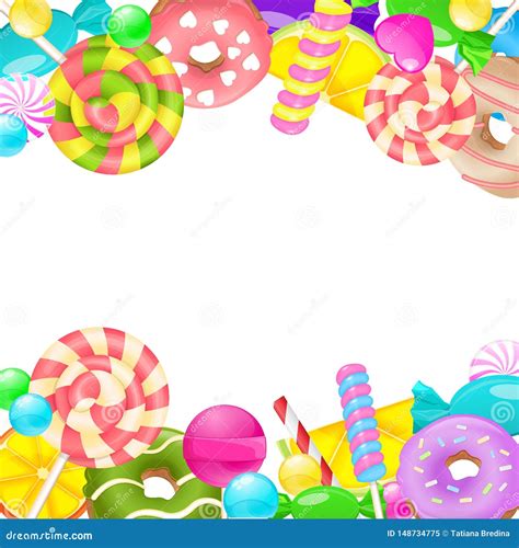 Candy Horizontal Frame Isolated On White Sweet Candy Lollipop Spiral