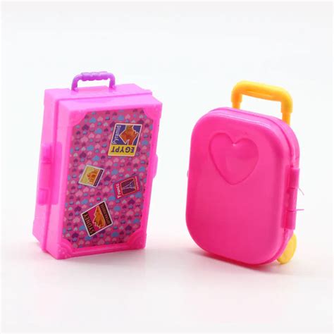 Fashion Doll Accessories Pink Suitcase Trunk For Barbie Doll Plastic