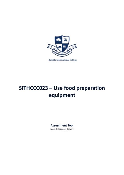 Ass Tool Sithccc 023 Use Food Prep Equip SITHCCC023 Use Food Preparation Equipment