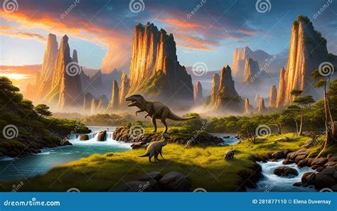 Prehistoric Landscape - Generative AI Stock Illustration - Illustration ...