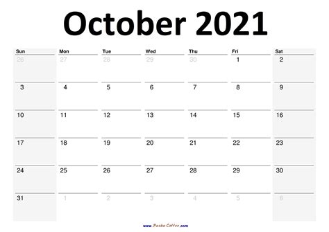 2021 October Calendar Planner Printable Monthly – PashaCoffee.com