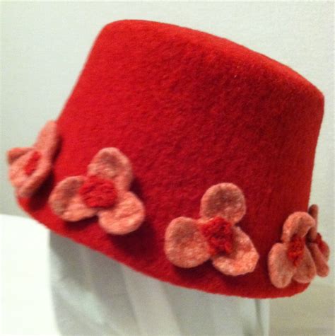 Felted Bucket Hat With Flowers in Red and Pink Quiltsy Handmade - Etsy