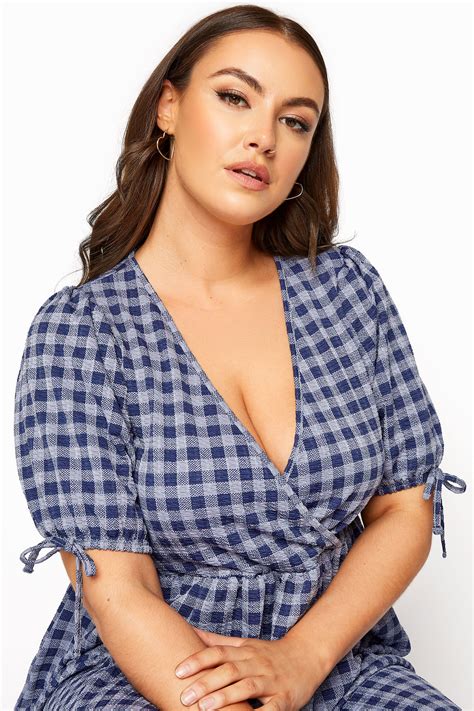 Plus Size Limited Collection Blue Gingham Wrap Midi Dress Yours Clothing