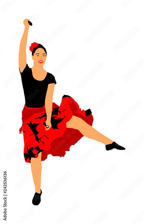 Attractive Spanish Girl Flamenco Dancer Vector Illustration Hispanic