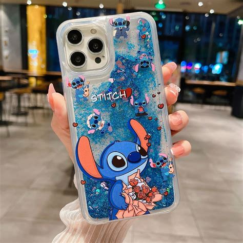 For Various Phone Quicksand Stitch Liquid Glitter Cute Cartoon Case