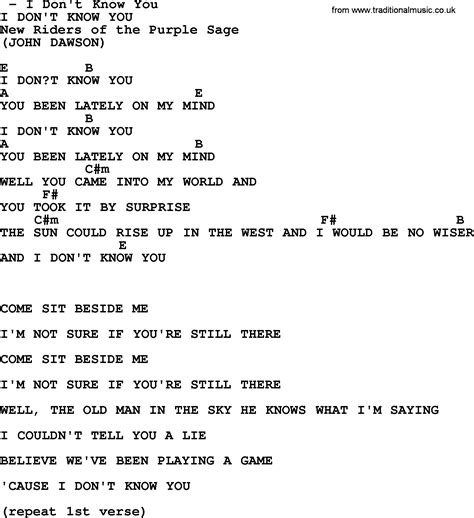 I Don't Know You - Bluegrass lyrics with chords