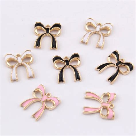 100pcs 2017mm Pinkwhiteblack Enamel Alloy Bow Charm Pendant For