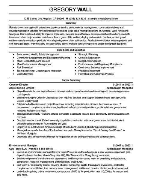 Environmental Manager Resume Example Myperfectresume