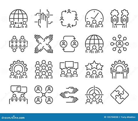 Business People Icon Teamwork Line Icons Set Editable Stroke Pixel