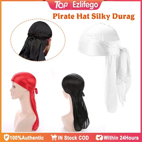 Durag Silk For Men Women Pirate Cap Bandana Extra Long Tail Soft