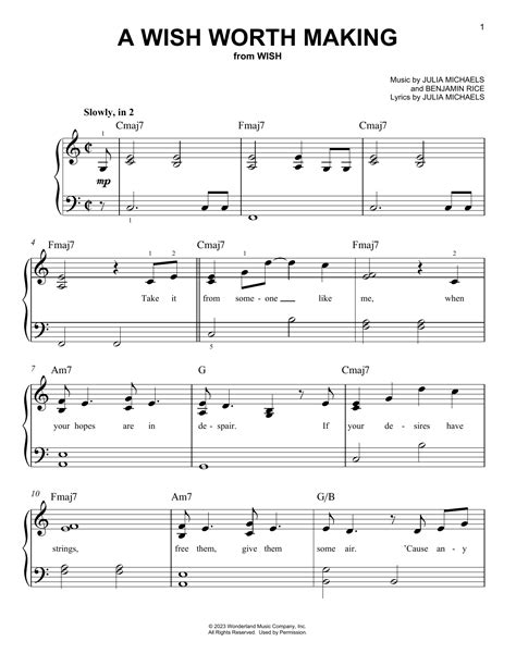 Julia Michaels "A Wish Worth Making (from Wish)" Sheet Music & Chords ...