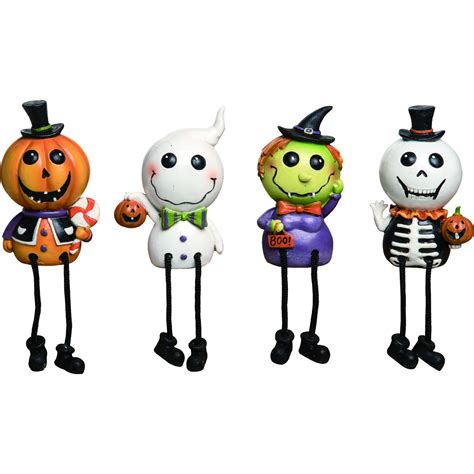 Set Of 4 White And Black Spooky Sweet Shelf Sitter Halloween Figurines