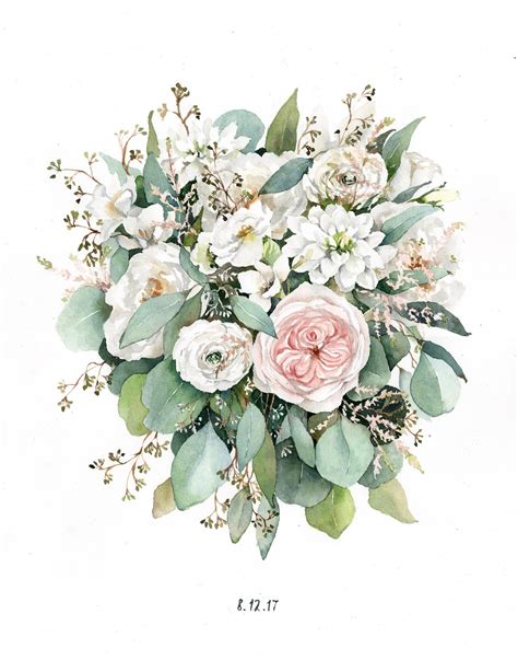 Original Custom Wedding Bouquet Painting In Watercolor Bridal Etsy In