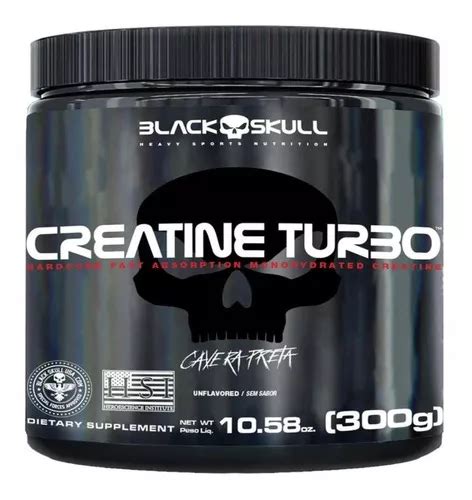 Creatina Monohidratada De 300g Caveira Preta Black Skull Sabor Sem