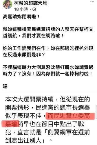 民進黨慘敗高嘉瑜怪側翼！親綠粉專怒飆閉嘴：妳的工作我們在做 爆料公社