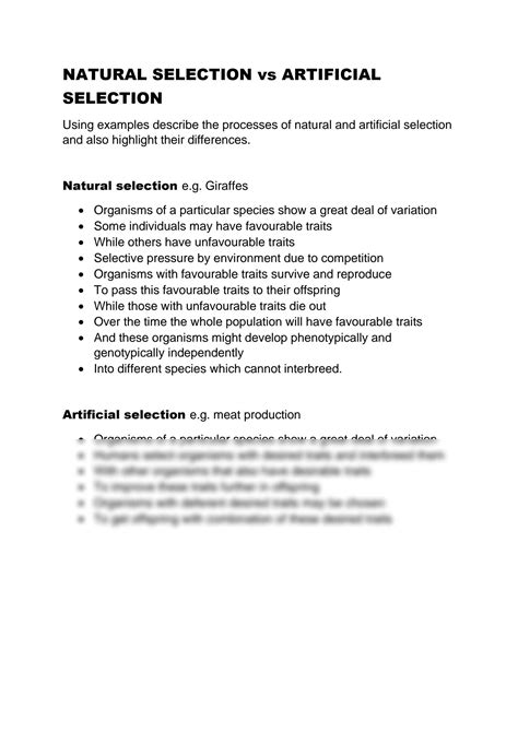 SOLUTION: Biology natural selection vs artificial selection docx ...