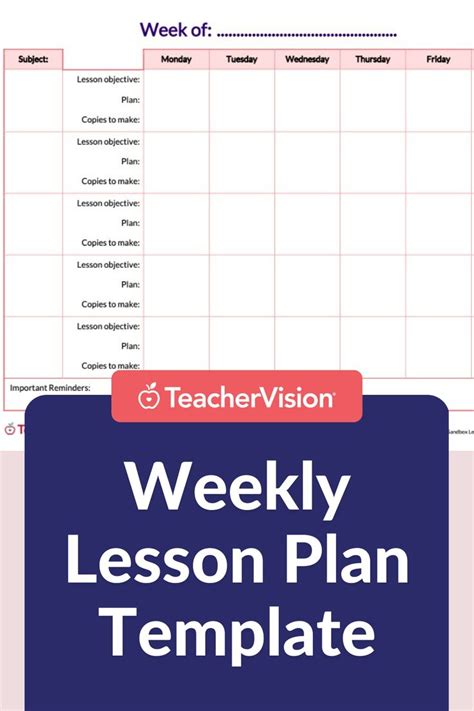 Weekly Lesson Plan Template Teachervision In Weekly Lesson