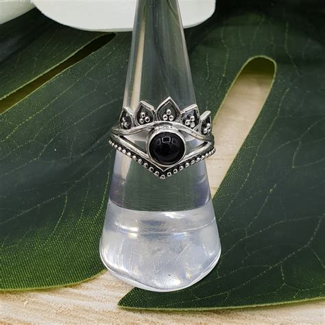 Zilveren Ring Gezet Met Ronde Cabochon Zwarte Onyx Mm Zilveren