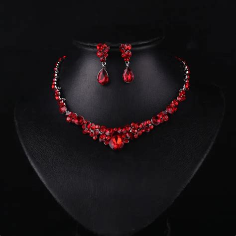 Supin New Jewelry Luxury Red Crystal Necklace And Earrings