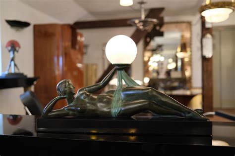 Aube Art Deco Style Sculpture Lying Nude With Lighted Ball By Max Le Verrier For Sale At Stdibs