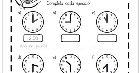 Recursos didácticos para imprimir ver leer Fichas Reloj En punto