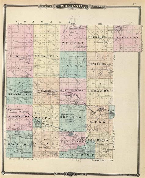 Map Map Of Waupaca County State Of Wisconsin Copyright 1877 Etsy