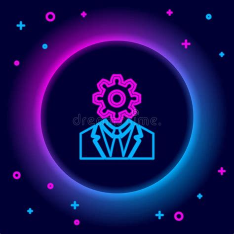 Glowing Neon Line Human Head With Gear Inside Icon Isolated On Black