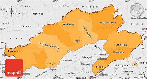 Political Shades Simple Map Of Arunachal Pradesh Single Color Outside