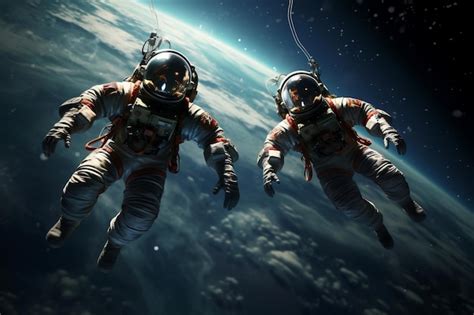 The Final Frontier Astronauts Wearing Space Suits Defying Gravity In