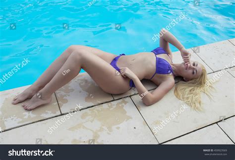 Elegant Sexy Blonde Woman Purple Bikini Stock Photo 459923569 Shutterstock