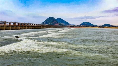 Prakasam Barrage Across The River Krishna In Vijayawada Andhrapradesh