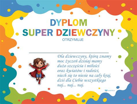 Dzień Dziewczynek do druku napis dyplom karty pracy certyfikat i