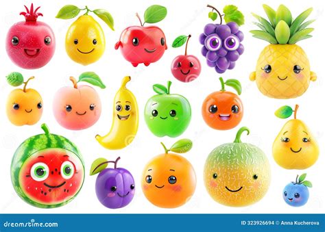 Cute Cartoon Fruit Characters Large Collection Isolated On White Stock Illustration