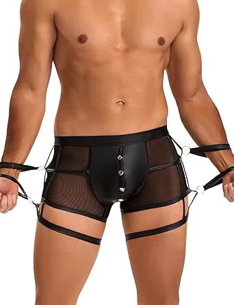 Comeondear Men S Boxers Briefs With Thigh Harness Lingerie For Men Breathable Mesh Shorts Pants